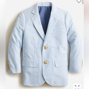 J Crew Crewcuts Ludlow Suit Jacket Seersucker Stripe Boy’s Size 16 XXL Blue